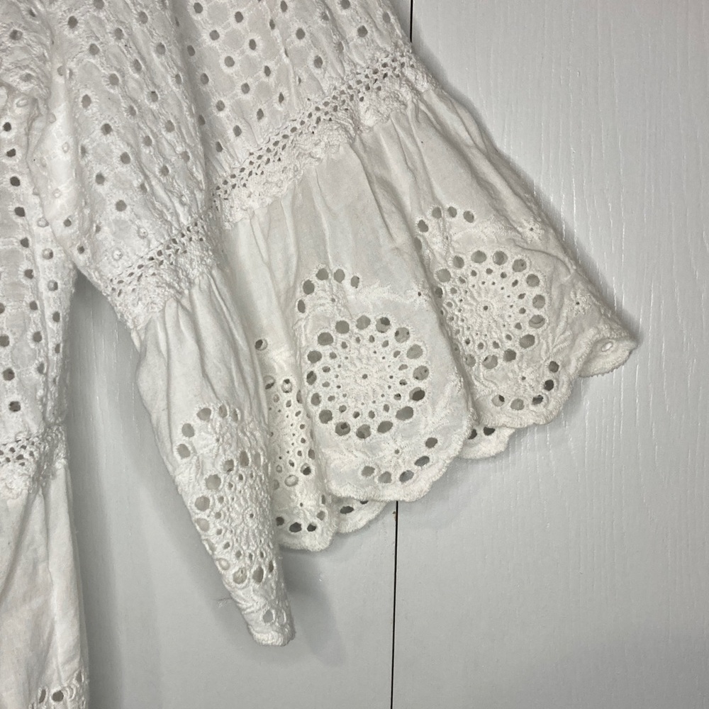 Westport 3X Women’s Romantic White Eyelet Cotton Peasant Top with Tassle Tie - Picture 3 of 8